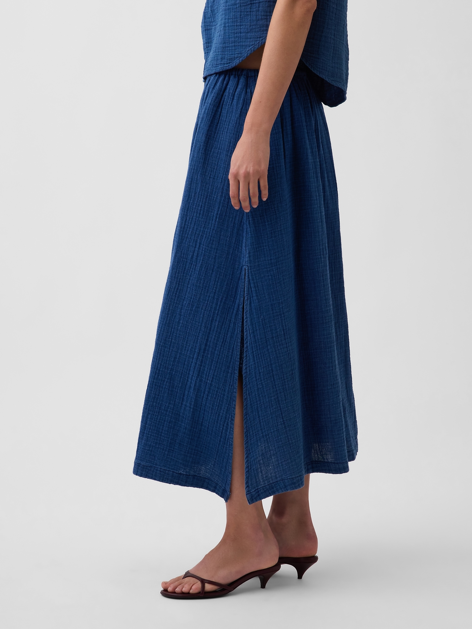 Cotton Gauze Denim Tiered Easy Maxi Skirt