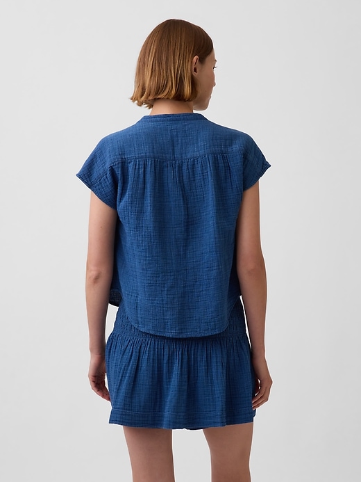 Image number 3 showing, Cotton Gauze Denim Oversized Split-Neck Top