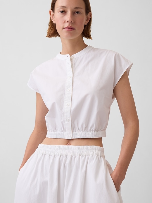 Image number 4 showing, Poplin Cap-Sleeve Crop Shirt
