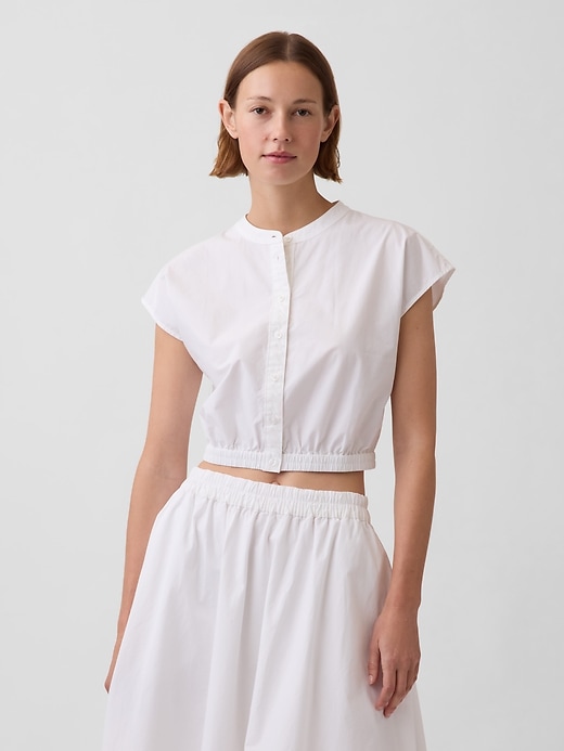 Image number 1 showing, Poplin Cap-Sleeve Crop Shirt