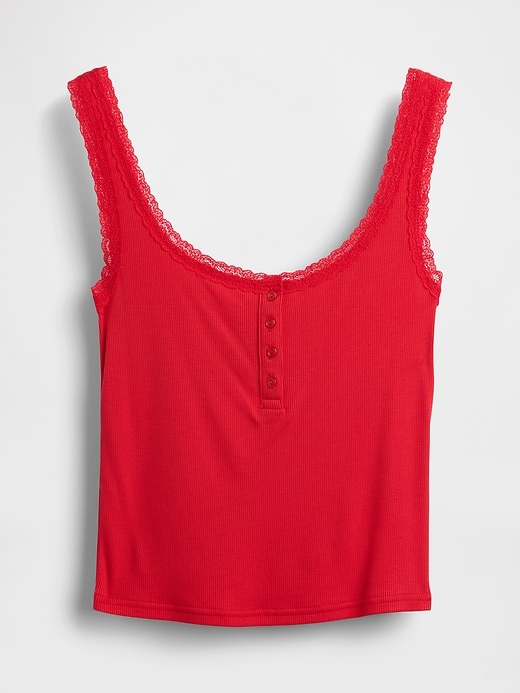 Image number 5 showing, Mini Rib Lace Henley PJ Tank Top