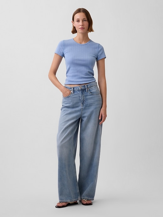 L'image numéro 2 présente T-shirt ras du cou en tricot pointelle