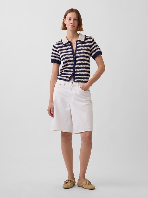 Image number 2 showing, 100% Cotton Crochet Relaxed Sweater Shirt