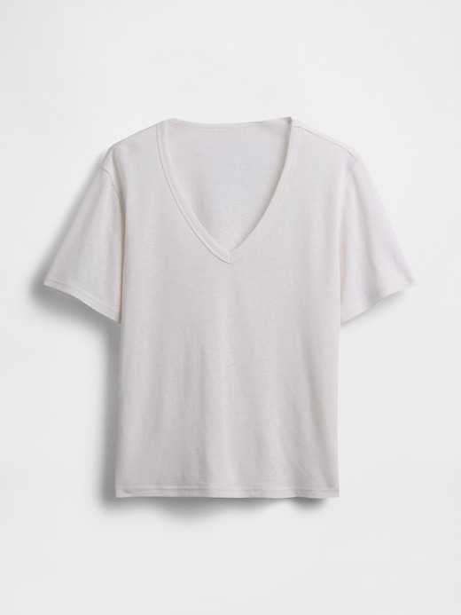 L'image numéro 5 présente T-shirt décontracté à encolure en V en mélange de lin