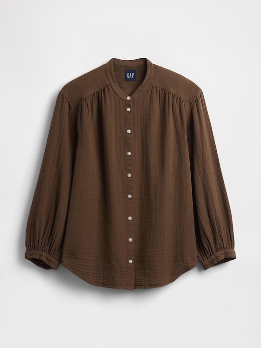 L'image numéro 1 présente Chemisier surdimensionné sans col en gaze de coton