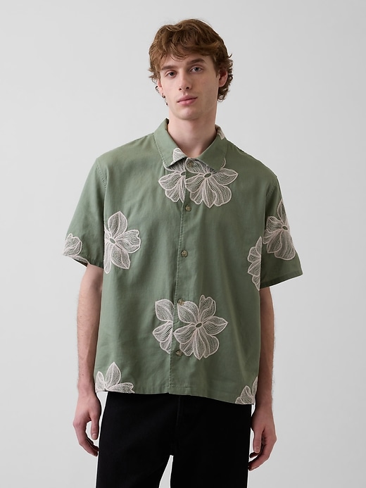 Image number 1 showing, Linen-Cotton Relaxed Straight-Hem Shirt