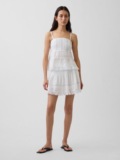 Pintuck Lace-Trim Easy Mini Skort