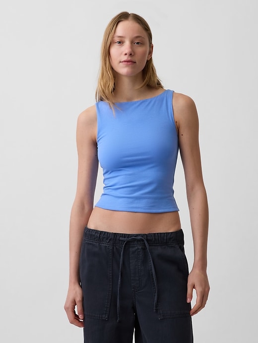Image number 1 showing, CloseKnit Jersey Boatneck Crop Tank Top