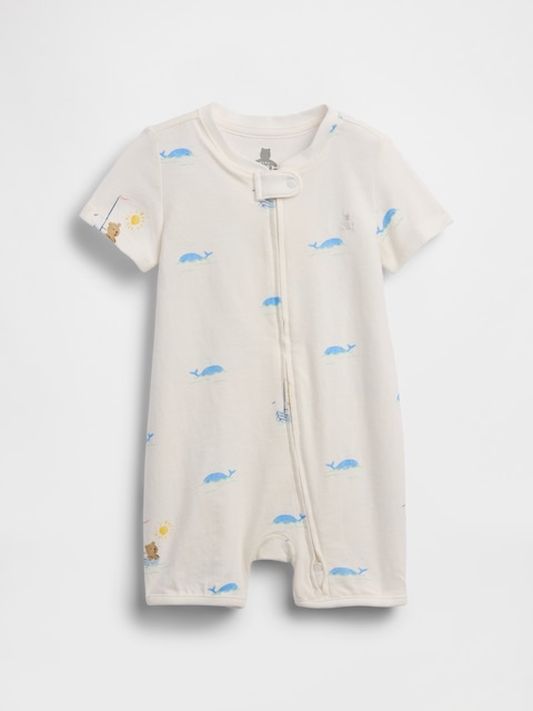 UNE-PIÈCE SHORT COURT EN COTON BIOLOGIQUE PREMIERS ESSENTIELS POUR BÉBÉ