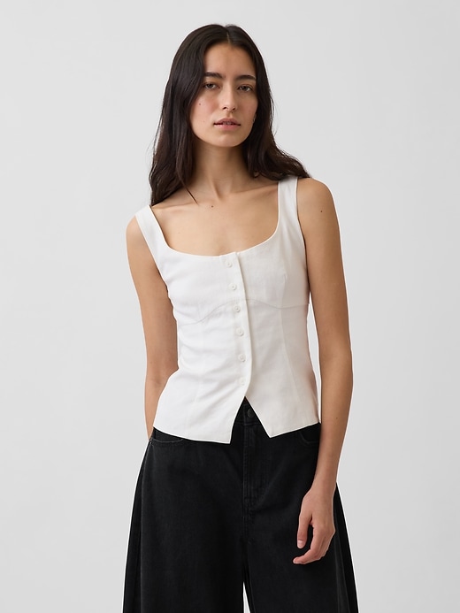 Image number 1 showing, Linen-Blend Corset Vest Top