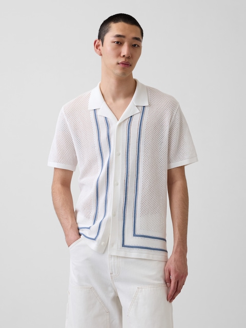 Stripe Camp Collar Sweater Shirt