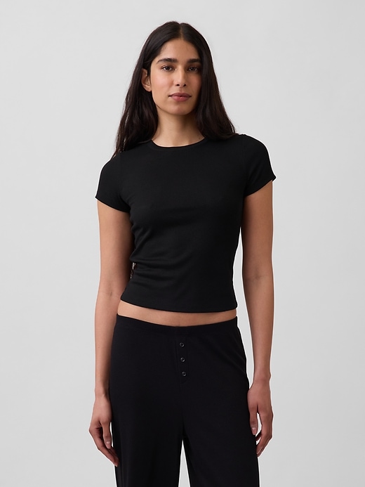 L'image numéro 1 présente T-shirt de pyjama en tissu côtelé fin