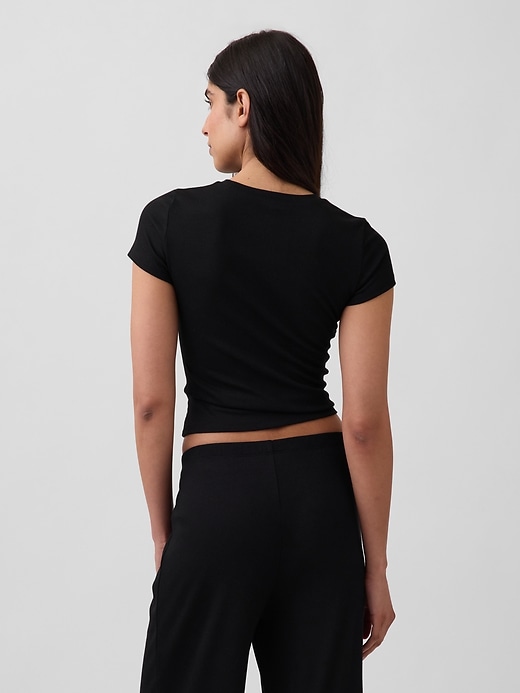 L'image numéro 3 présente T-shirt de pyjama en tissu côtelé fin