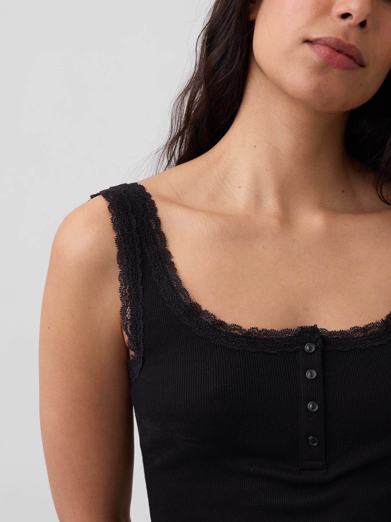 MiniRib Lace Henley PJ Tank Top