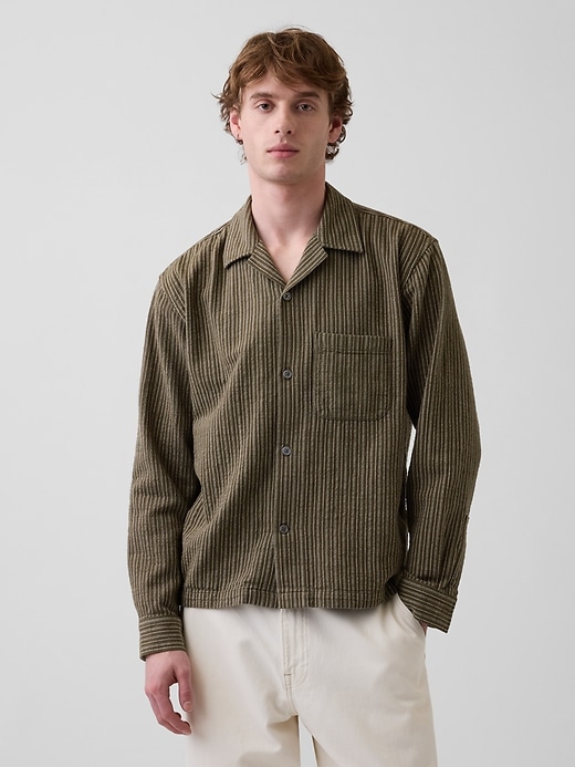 Image number 1 showing, Dobby Stripe Relaxed Straight-Hem Shirt