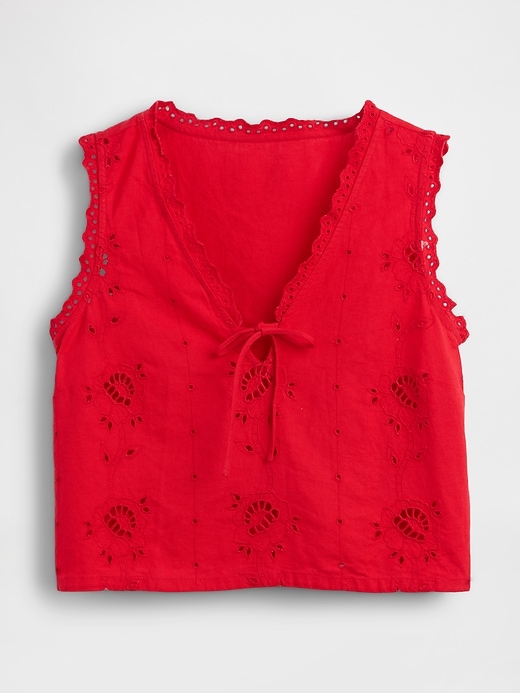 Image number 5 showing, Linen-Blend Embroidered Crop Shell Tank Top