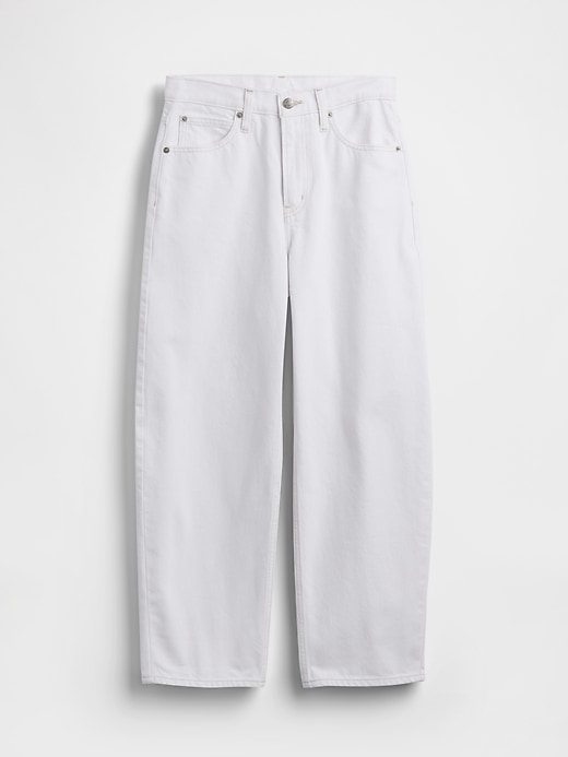 L'image numéro 5 présente Jean coupe baril court à taille haute
