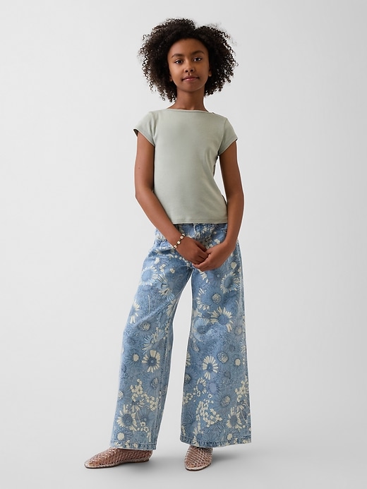 Image number 1 showing, Kids Low Rise Floral Baggy Jeans