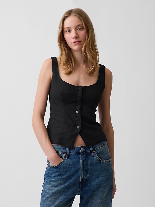 Image number 1 showing, Linen-Blend Corset Vest Top