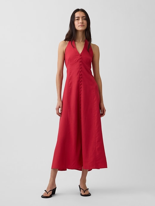 Image number 1 showing, Linen-Blend Halter Maxi Dress