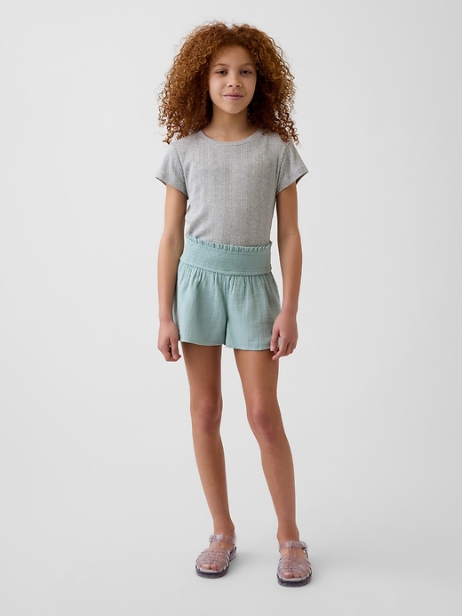 Image number 1 showing, Kids Cotton Gauze Butterfly-Hem Shorts