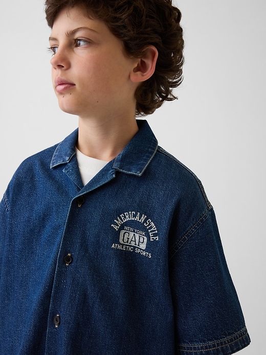 Image number 4 showing, Kids Denim Relaxed New York Logo Shirt
