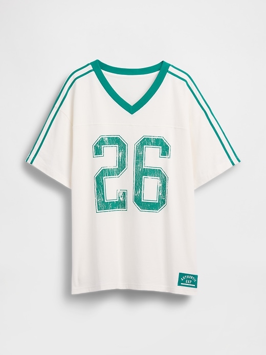 L'image numéro 5 présente T-shirt surdimensionné de style universitaire à logo