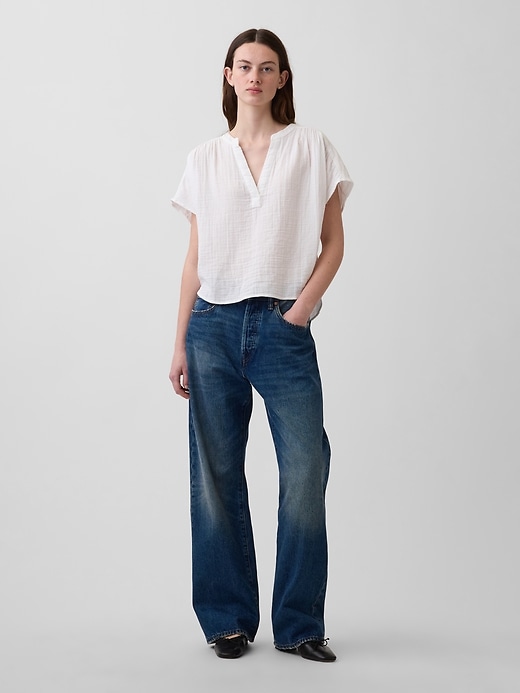 Image number 2 showing, Cotton Gauze Oversized Split-Neck Top