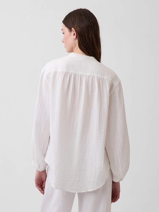 Image number 3 showing, Cotton Gauze Oversized Collarless Shirt
