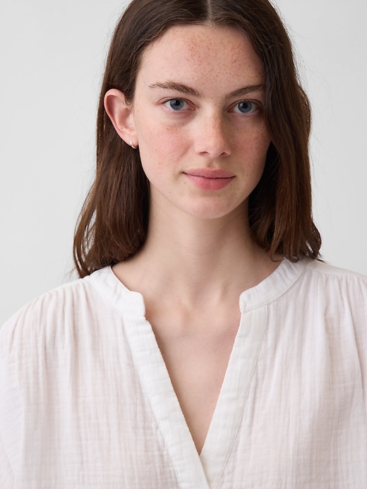 Image number 4 showing, Cotton Gauze Oversized Split-Neck Top