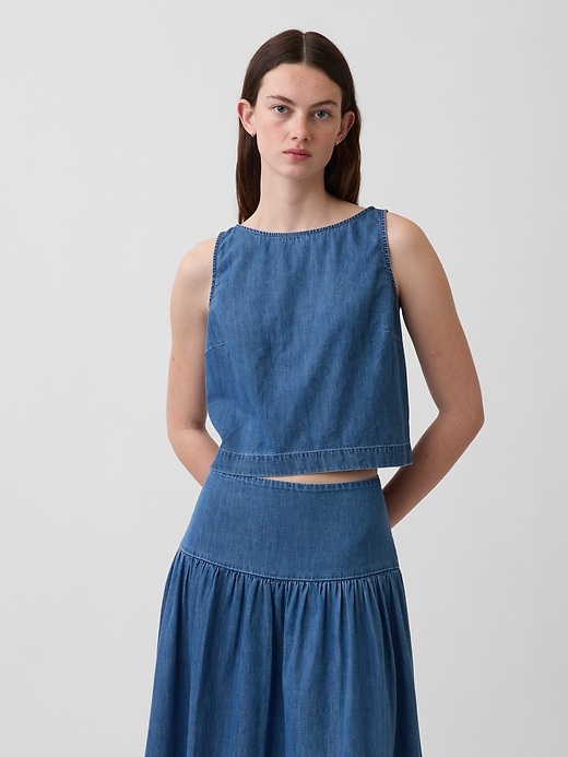 Image number 1 showing, Denim Crop Shell Tank Top
