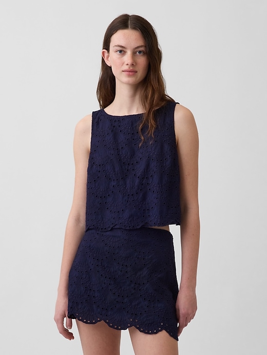 Image number 1 showing, Eyelet Crop Shell Tank Top