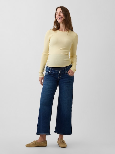Maternity Full-Panel Stride Wide-Leg Ankle Jeans