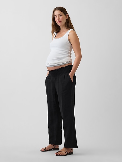 Image number 1 showing, Maternity Cotton Gauze Full Panel Pants