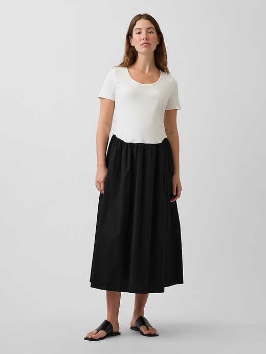 Image number 1 showing, Maternity Mixed Media Drop-Waist Dress