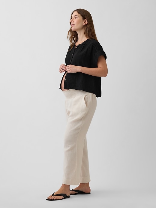 Image number 3 showing, Maternity Cotton Gauze Full Panel Pants