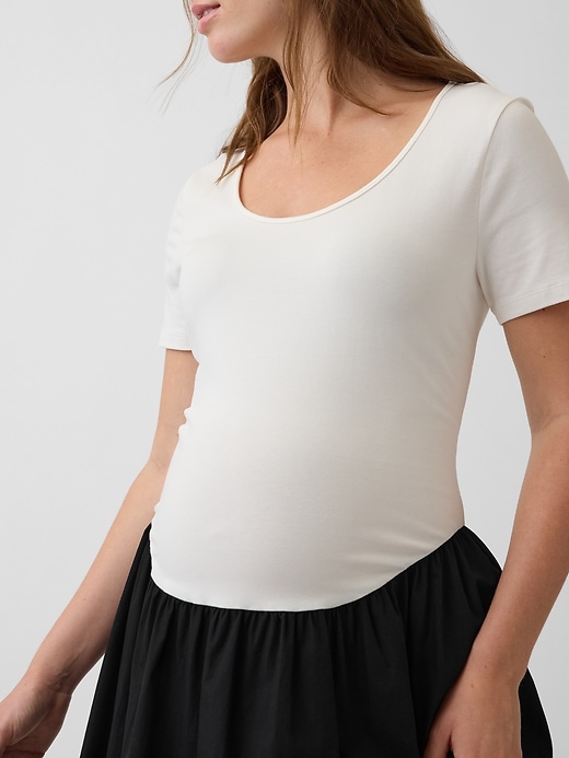 Image number 4 showing, Maternity Mixed Media Drop-Waist Dress