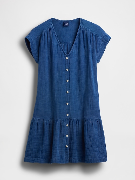 Image number 5 showing, Cotton Gauze Denim Drop-Waist Mini Shirtdress