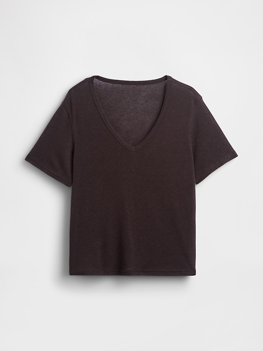 L'image numéro 4 présente T-shirt décontracté à encolure en V en mélange de lin