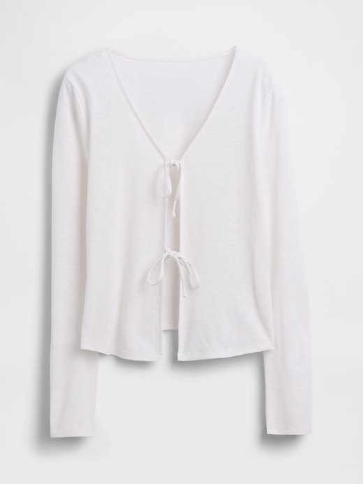 L'image numéro 5 présente Cardigan à nouer à l’avant en mélange de lin
