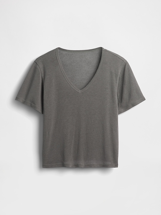L'image numéro 5 présente T-shirt décontracté à encolure en V en mélange de lin
