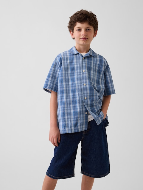 CHEMISE DE VILLÉGIATURE DÉCONTRACTÉE TEXTURÉE À CARREAUX POUR ENFANT
