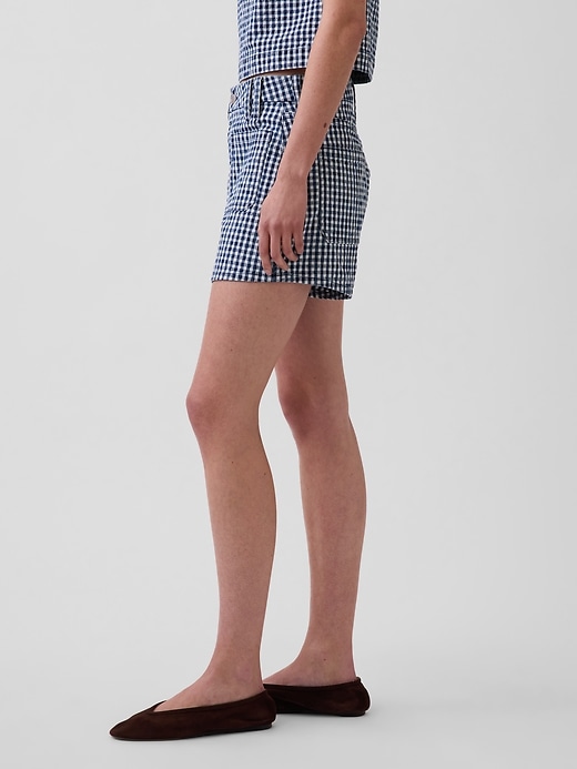 Image number 3 showing, 3.5" High Rise Gingham Relaxed Straight Denim Shorts