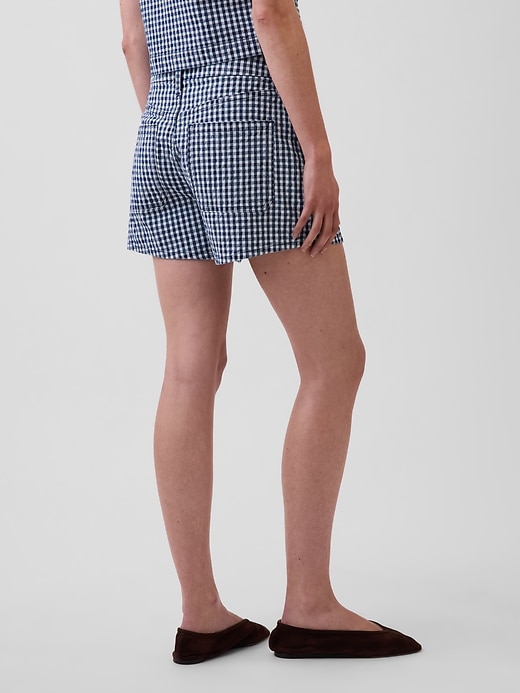 Image number 4 showing, 3.5" High Rise Gingham Relaxed Straight Denim Shorts