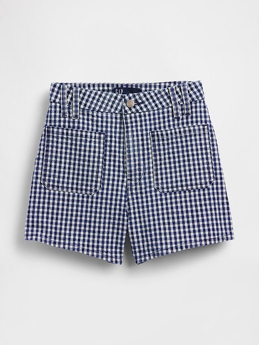 Image number 5 showing, 3.5" High Rise Gingham Relaxed Straight Denim Shorts
