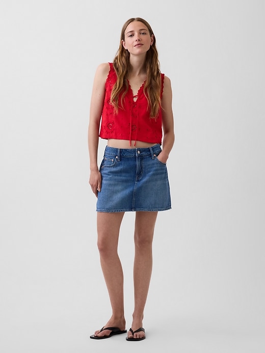 Image number 2 showing, Linen-Blend Embroidered Crop Shell Tank Top