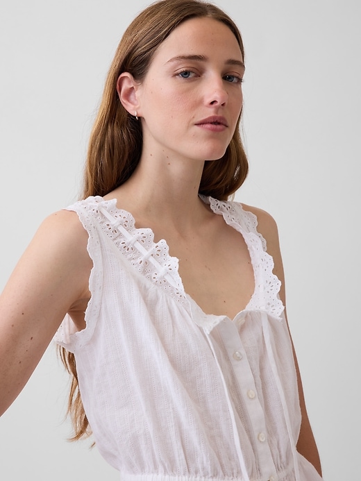 Image number 4 showing, Eyelet Tie-Front Crop Peplum Top