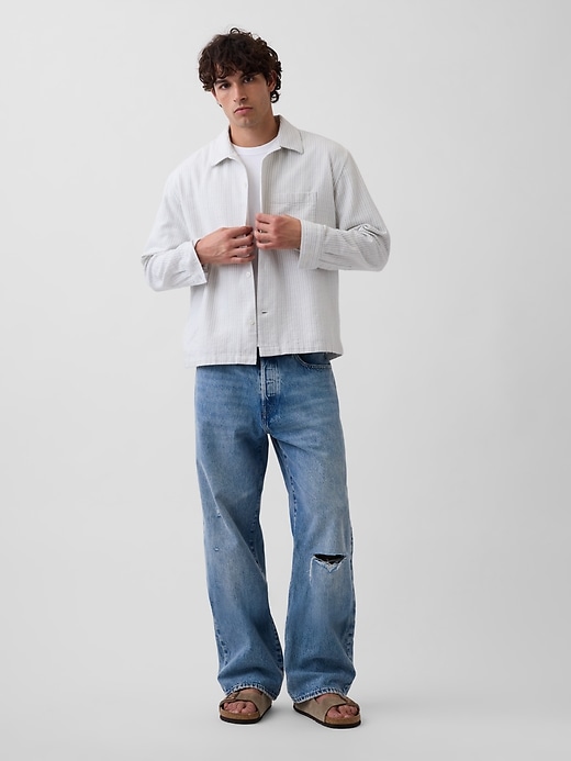Image number 2 showing, Dobby Stripe Relaxed Straight-Hem Shirt