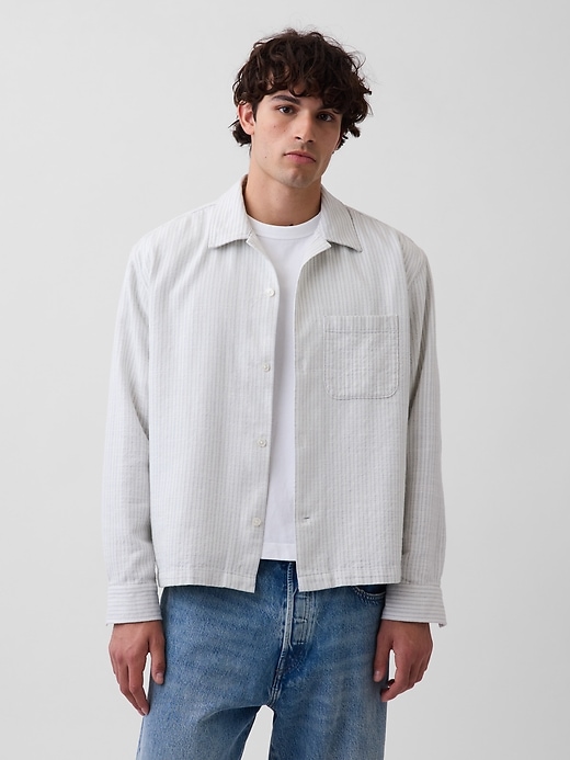 Image number 1 showing, Dobby Stripe Relaxed Straight-Hem Shirt