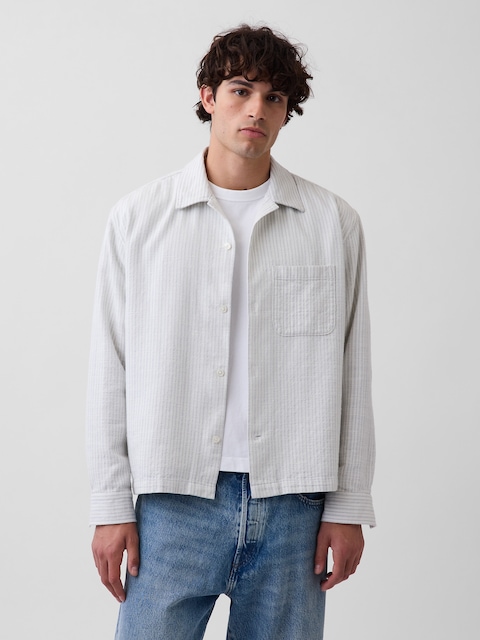 Dobby Stripe Relaxed Straight-Hem Shirt